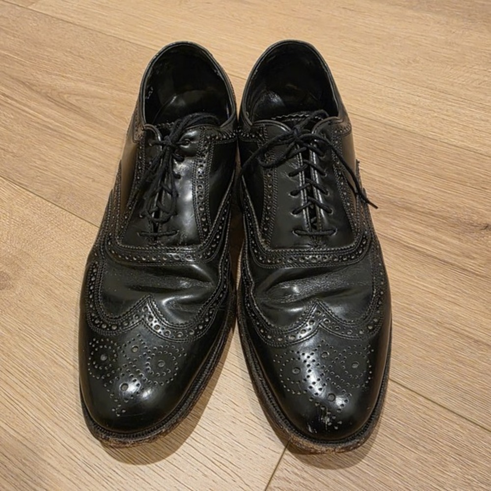 Vtg Florsheim Brogue Oxford Wingtip Shoes Men's Size 10 D‎ Black Made In USA